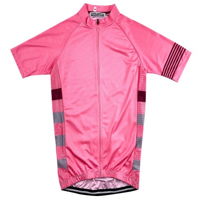 Custom Pink Short Sleeve Cycling Shirt Design Elastic Hem Moisture Wicking Cycling Shirt Cycling Shirt Supplier SKCSCP013 45 degree